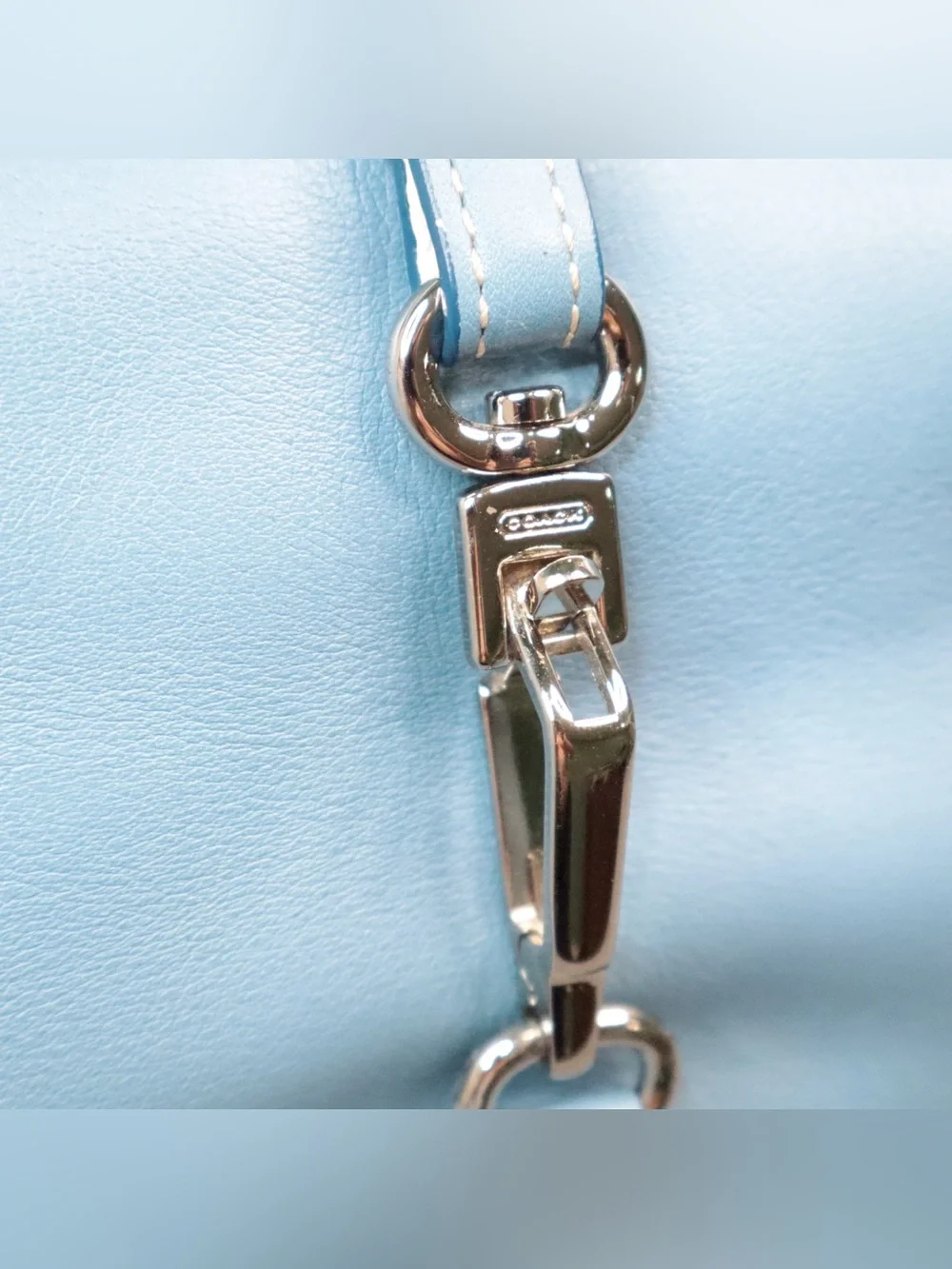 Coach Blue Leather Shoulder Bag with Cream Trim